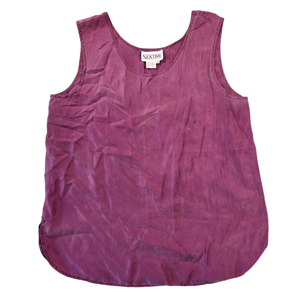 Silktime Vintage 100% Silk Tank Top Plum Purple Scoop Neck Sleeveless Medium